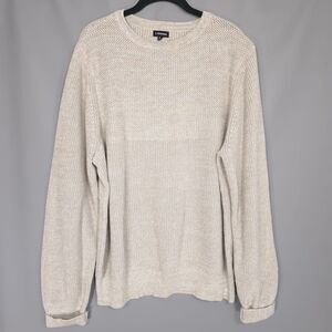 J. Peterman Men’s Beige Marled Knit 100% Cotton Sweater LARGE Crewneck Fisherman